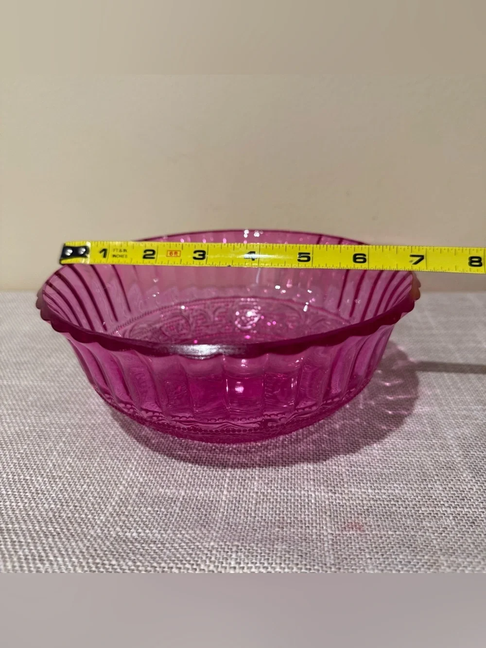 Vintage Pressed Glass Fruit Berry Bowl Cranberry Pink Scalloped Edge